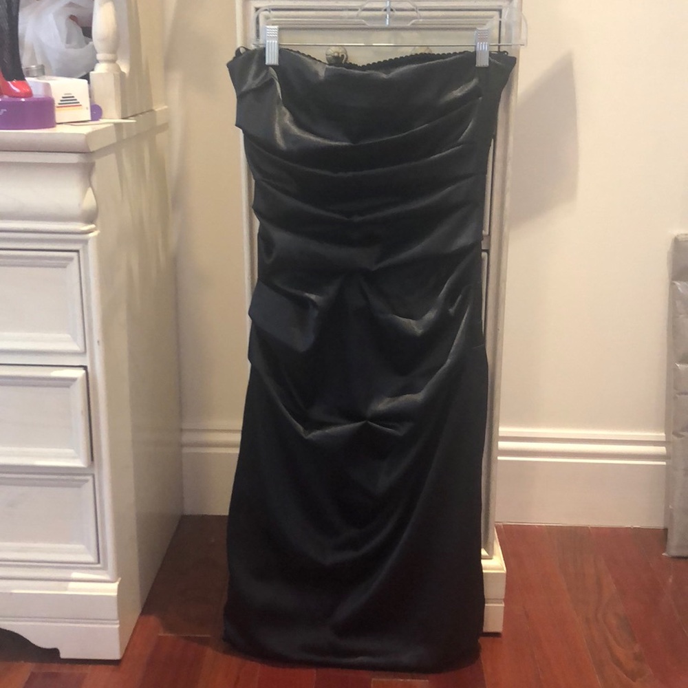 Mandalay black stretchy satin strapless dress